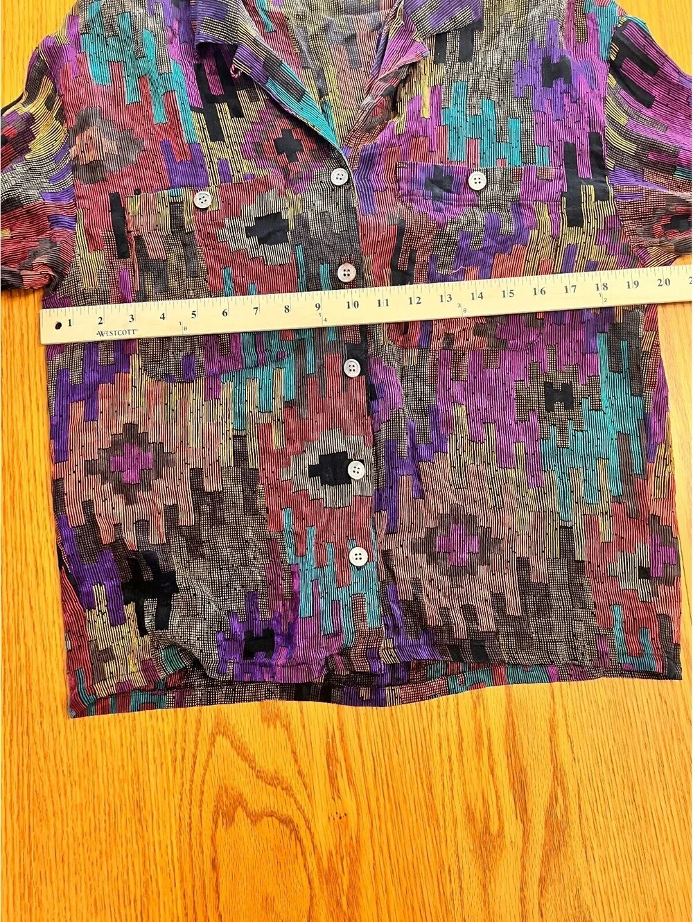 Vintage Anne Klein II Multicolor Geometric Silk Button-Up Blouse Size 12